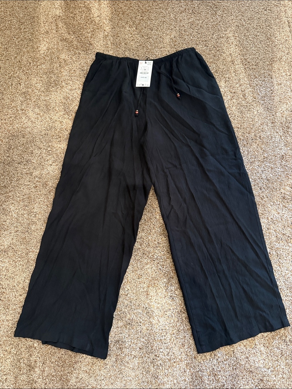 Women’s  Black Wide-Leg Drawstring Pants